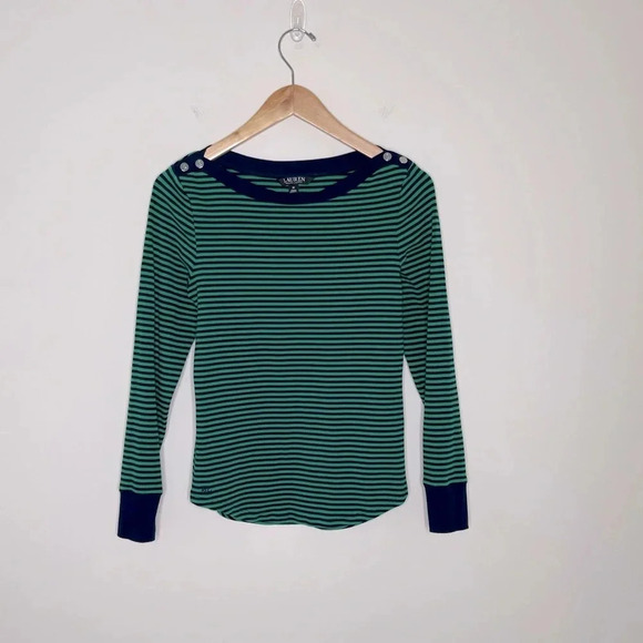 Lauren Ralph Lauren Striped Button-Shoulder Top - Picture 1 of 11